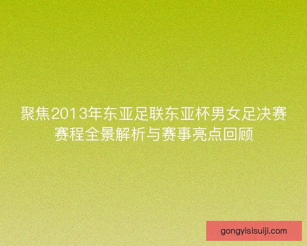 聚焦2013年东亚足联东亚杯男女足决赛赛程全景解析与赛事亮点回顾