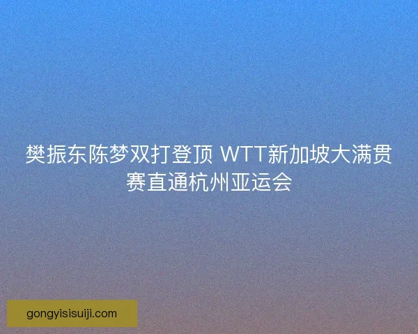 樊振东陈梦双打登顶 WTT新加坡大满贯赛直通杭州亚运会